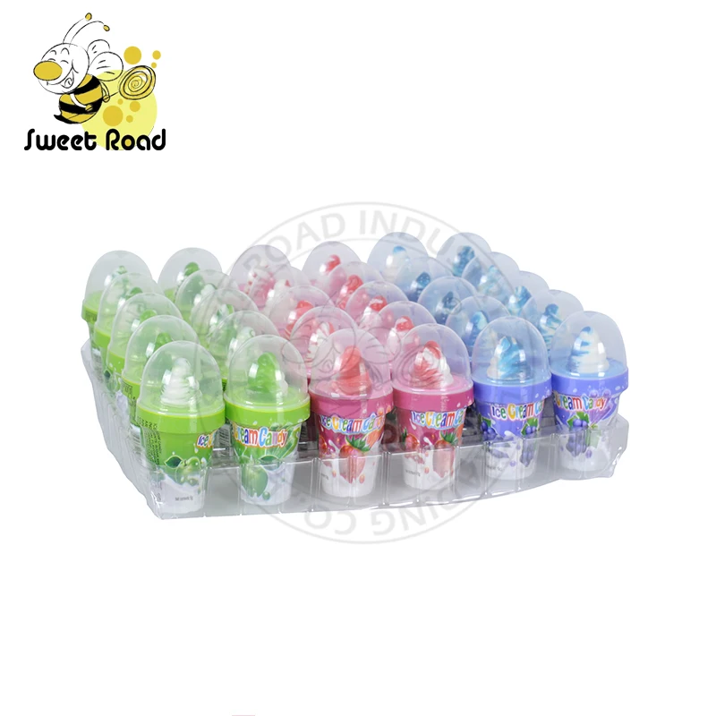 Fruity ice cream mini lollipop with sour powder hard boiled candy