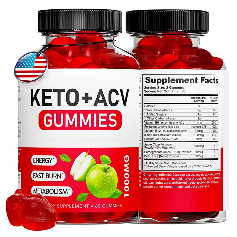 Private Label Keto Acv Gummies Apple Cider Vitamin Supplements Gluten-Free Apple Flavor Formula Gummies For Men & Women