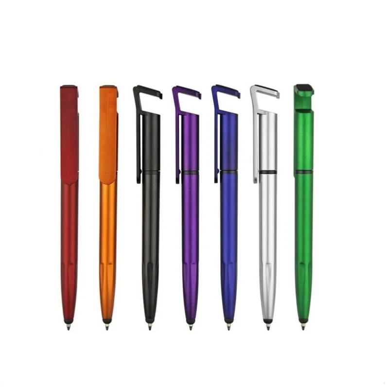 Mobile phone holder stylus ball pen, plastic ballpoint pen with screen cleaner