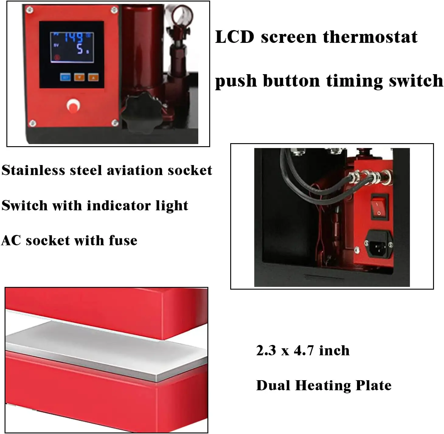 15 Ton 2.3 X 4.7inch Dual Heating Plate 600W Portable Hydraulic Heat Press Plate Kits with LCD Digital Controller Machinery