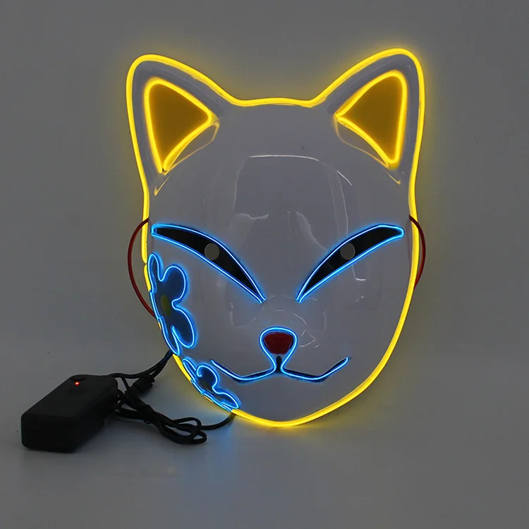 2024 Best Selling Plastic Glowing Face Neon Mask Multi Colors Halloween El Wire Light Up Led Rave Mask For Party