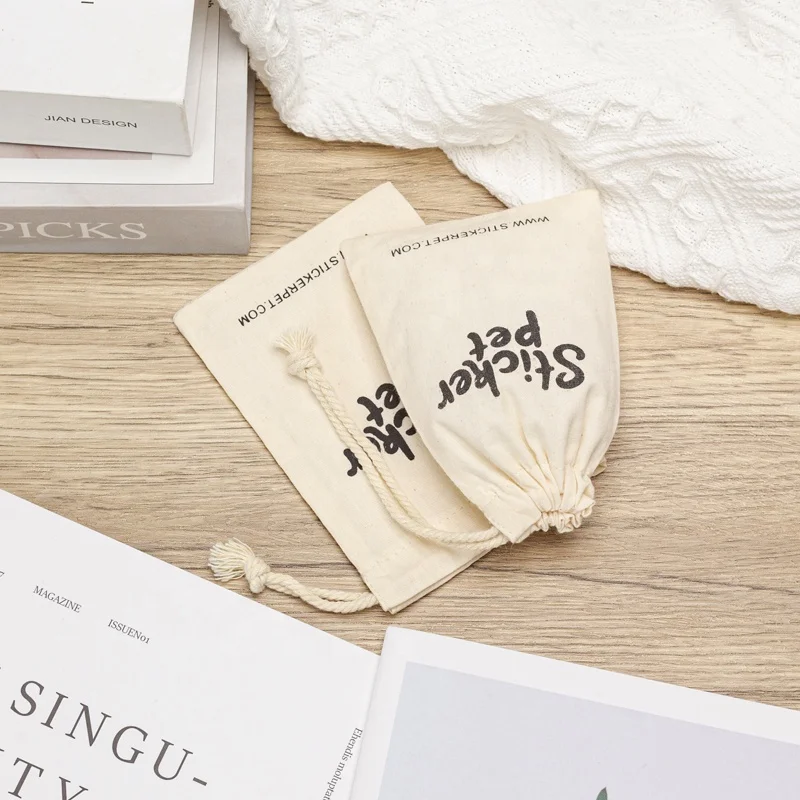 Custom Promotional Natural Cotton Rope Dust Bag Shoes Hair Clothing Packaging Twill Cotton Gift Rope Bag