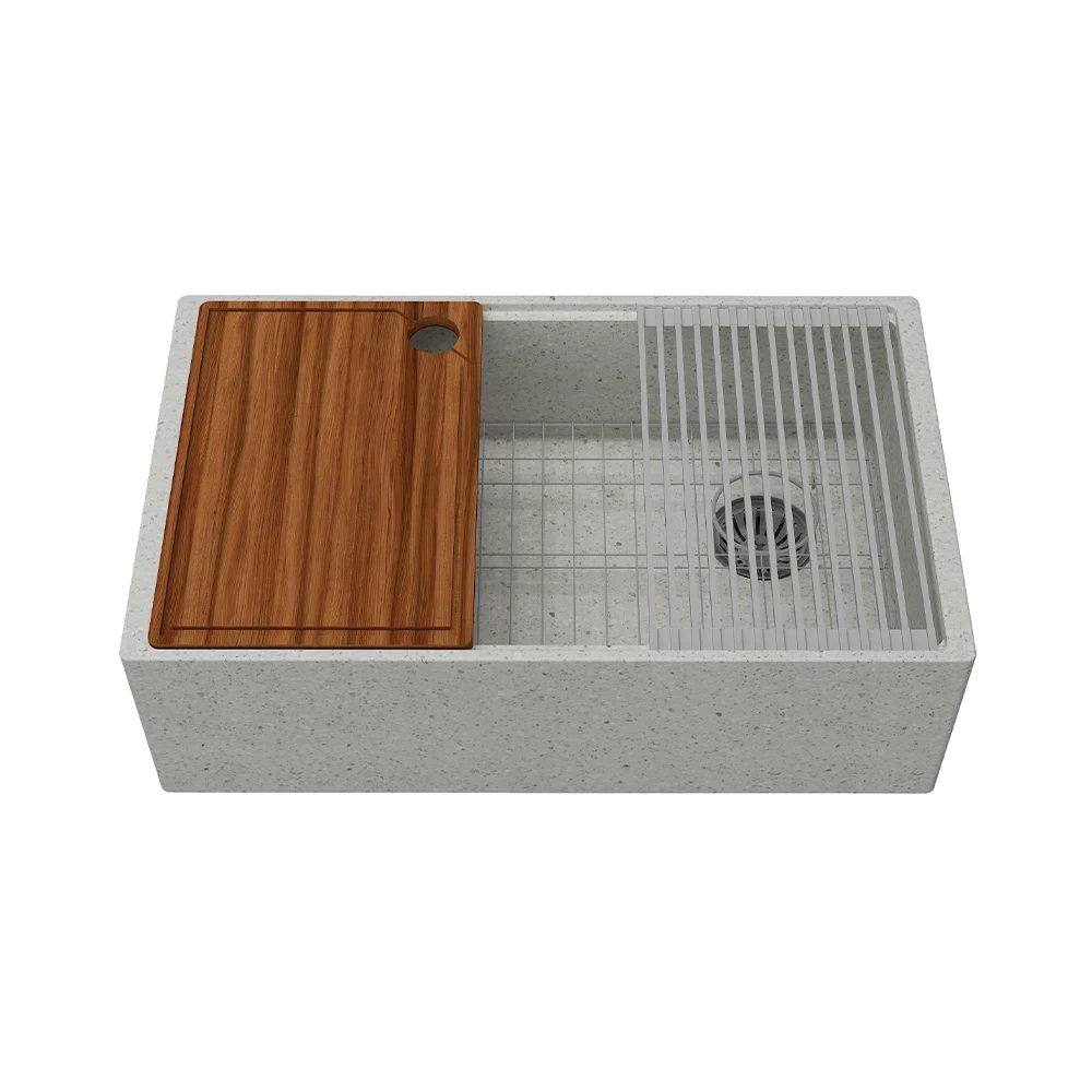 Wholesale CUPC Rectangular Matte Cement Single Bowl Farmhouse Sink Apron Front Workstation Concrete Kitchen Sink