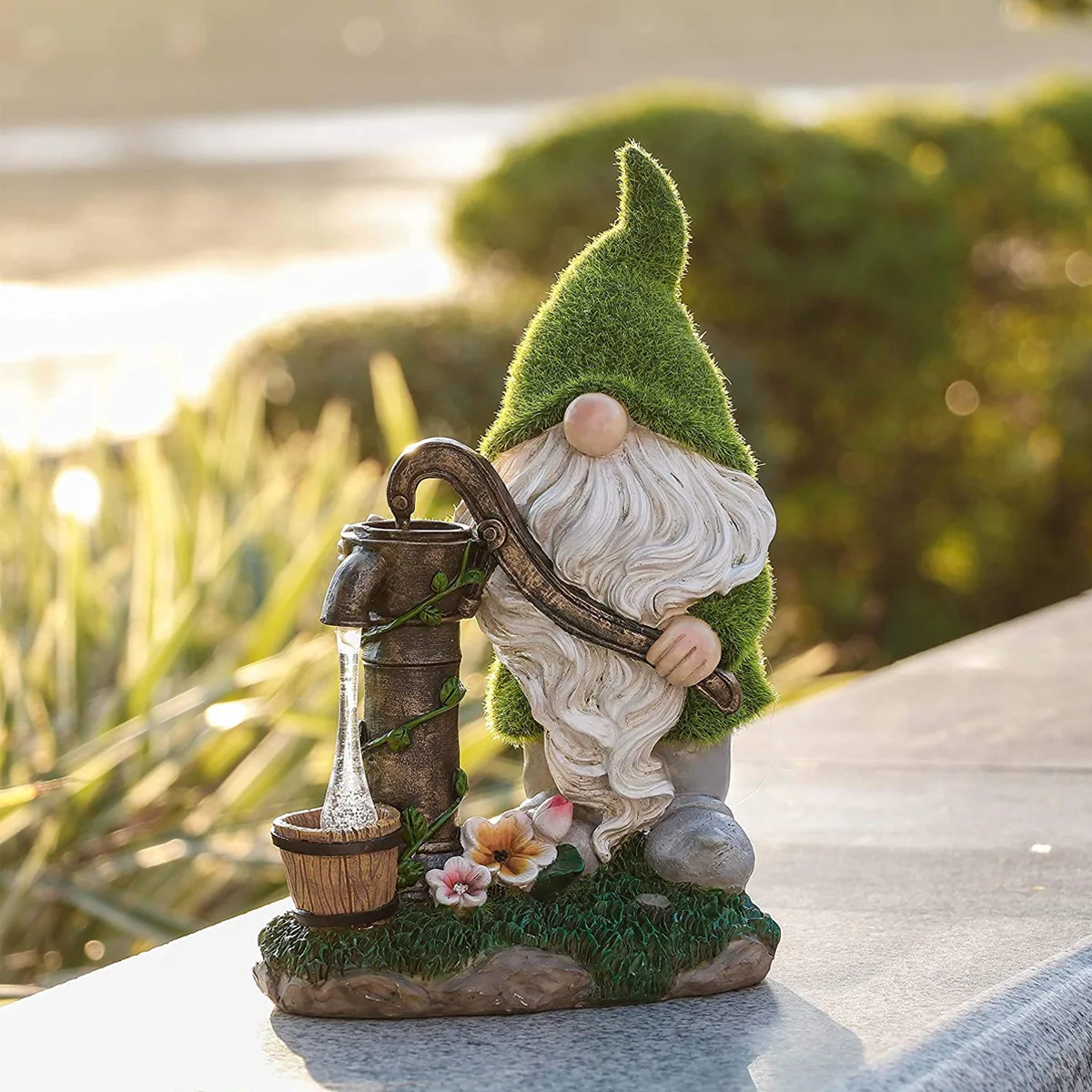 
Garden Decorations Gnome Outdoor Solar Lamp Resin Ornament Handicraft Cartoon Statue Dwarf Water Presser 