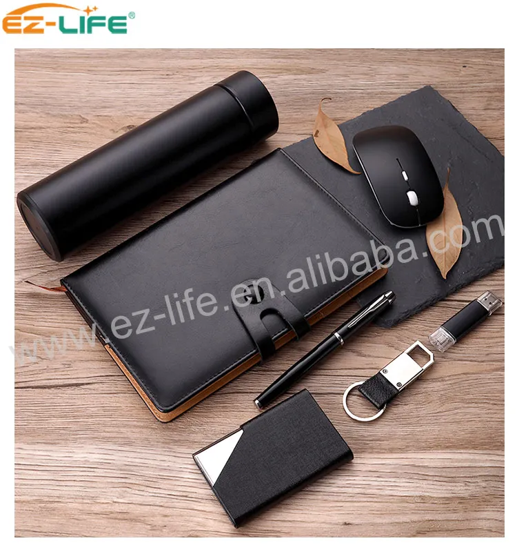2021executive big box gift sets with Black Vacuum cup Notebook Keychain Waller Pen Power bank and 8G USB Flash disk and mouse
