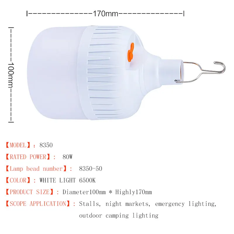 Светодиодная аварийная лампа, мощный светильник для кемпинга, улицы, сада, с аккумулятором и временем освещения