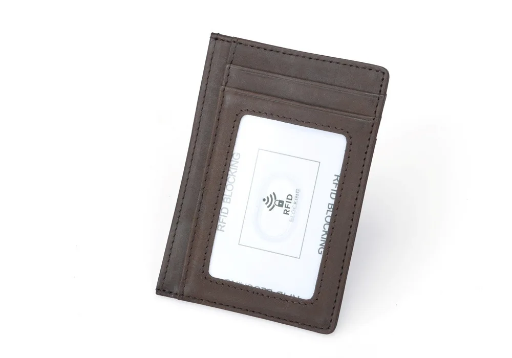 Wholesale custom men crazy horse genuine leather atm bank card coin holder rfid credit card holder wallet