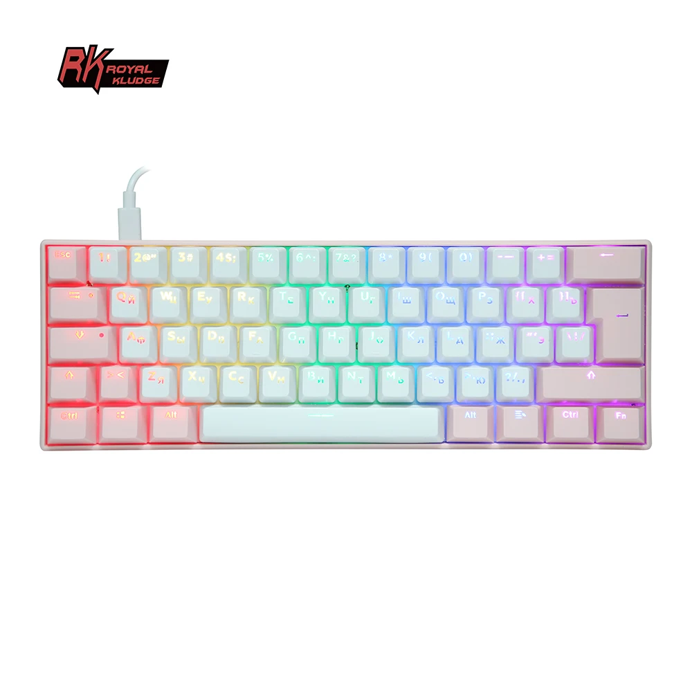 Custom doubleshot keycaps russian language mechanical keyboard with pink/blue keyboard cover 61 keys computer gaming keyboard