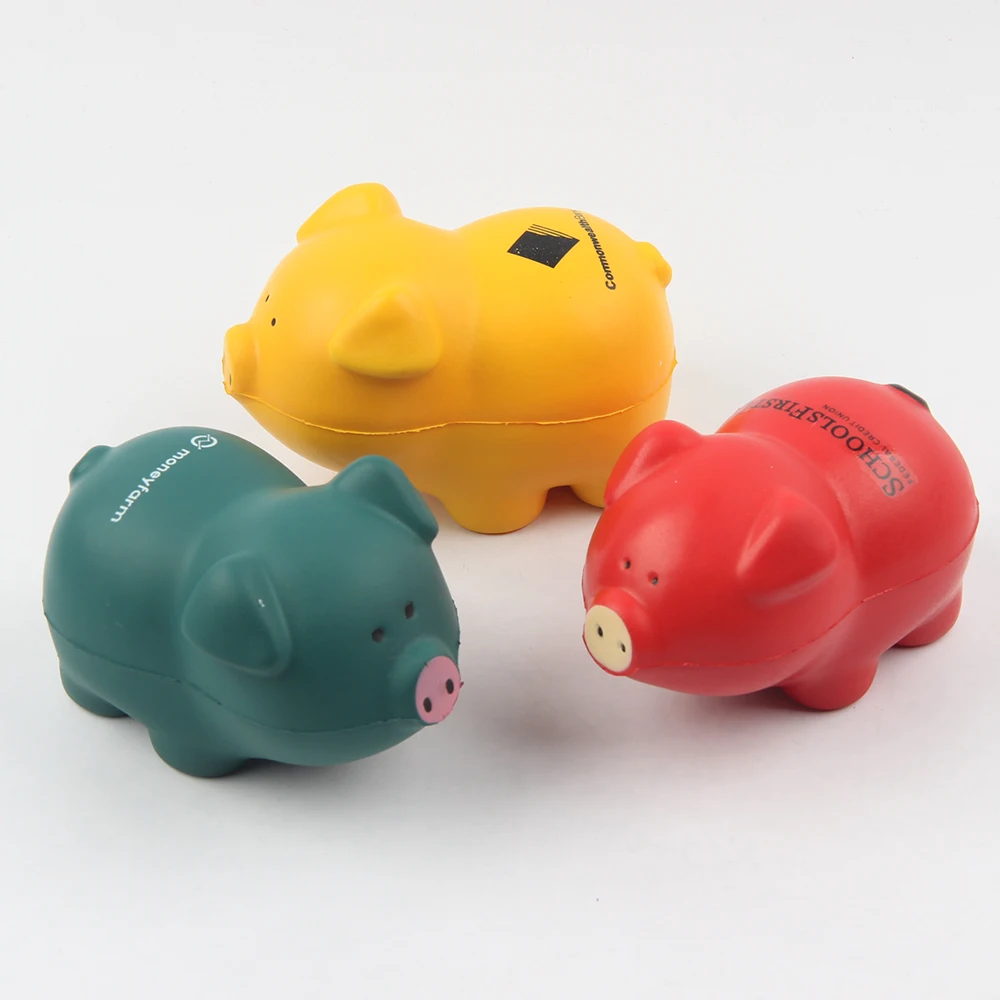 PU foam custom logo cute animal pig shape stress ball for promotion