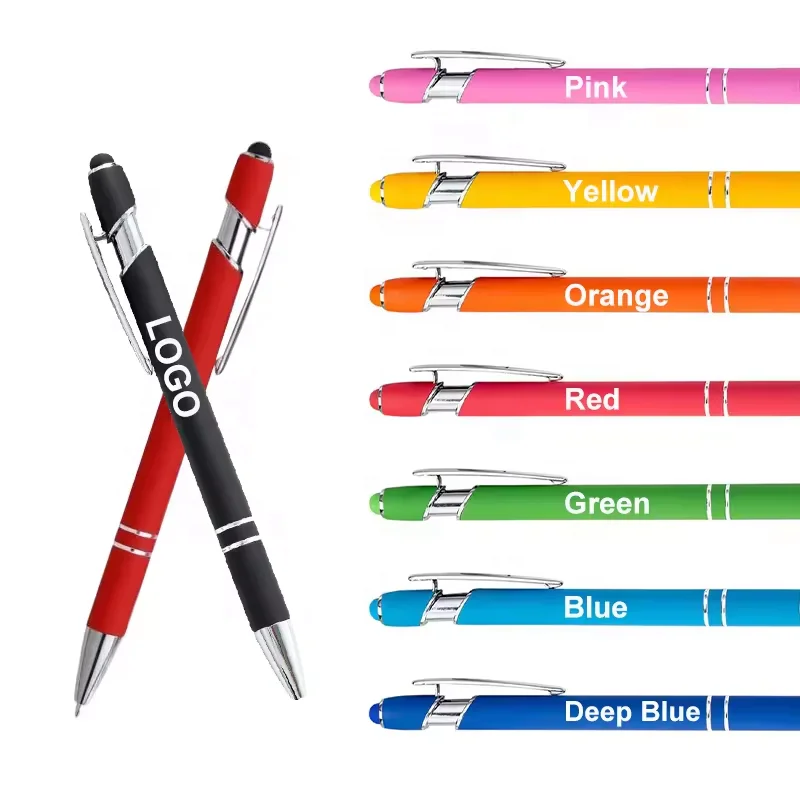 Promotional Gifts Soft Rubber Plastic Touch Screens Ball Pen Custom Logo Business Office Sports Gel Metal Stylus Ballpoint Pens