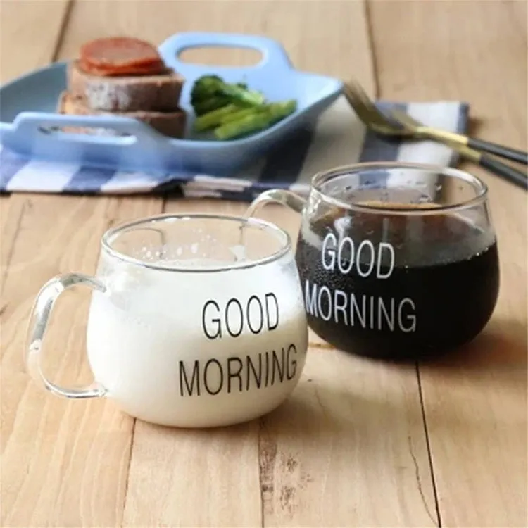 Clear Borosilicate Cereal Milk Cup Reusable Floral Tea Cups Coffe Glass Coffee Mug