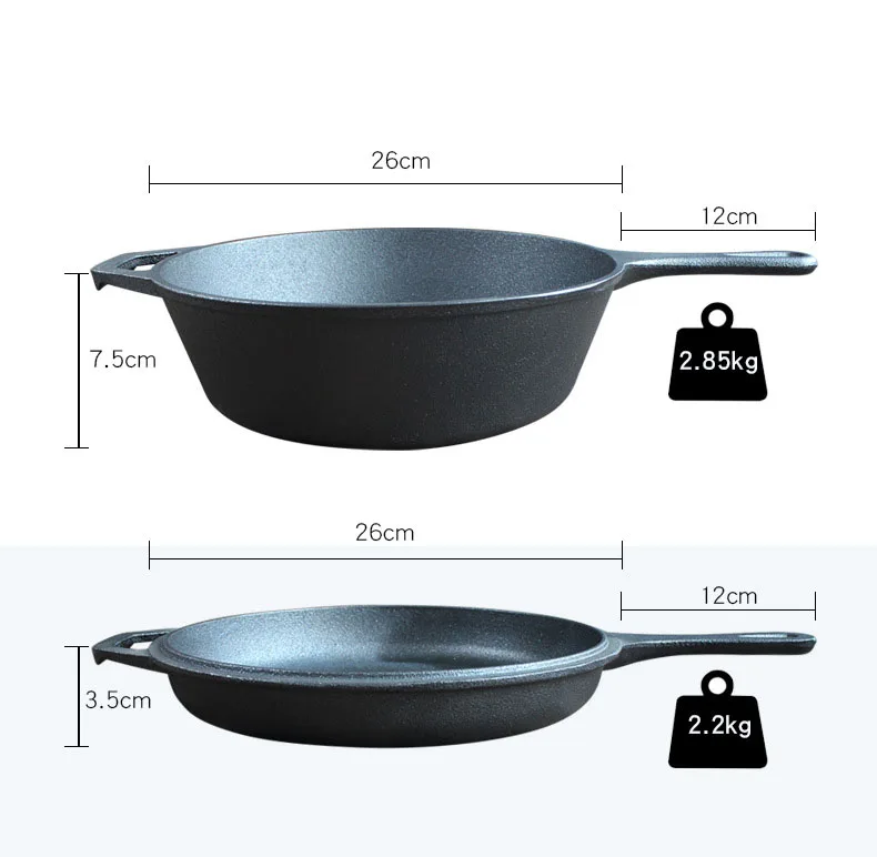 26cm Pre-seasoned Cast Iron Pot with Handle 2 in 1 Stew Pot with Fry Pan Cast Iron Dutch Oven