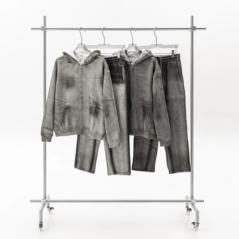 2024 winter mens faded bleach wash pants wide leg cotton fleece oversized sweatpants drawstring jogging straight pants