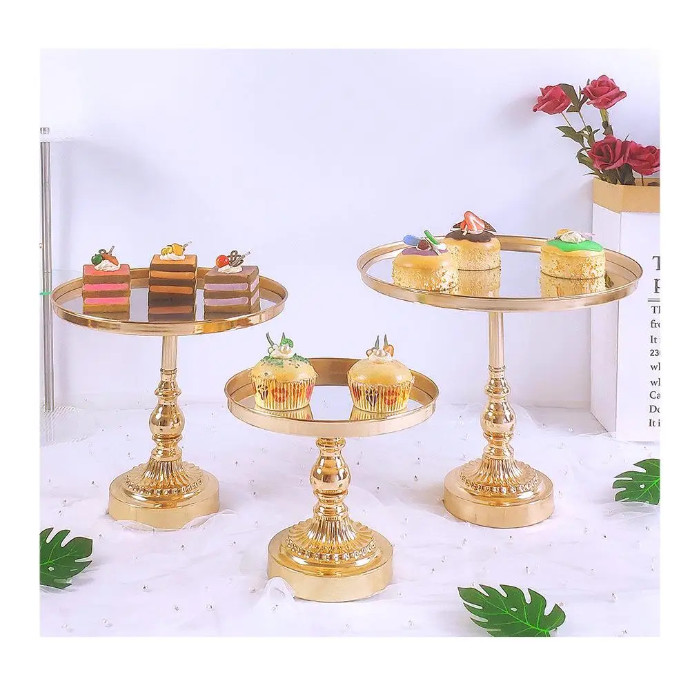RU Wedding Party Crystal Display Tray Metal Cake Stand Set Table Gold Mirror Cupcake Stand Set
