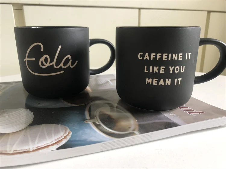 Wholesale bulk gift set custom logo nordic 300ml porcelain ceramic latte cup matte black coffee tea mug