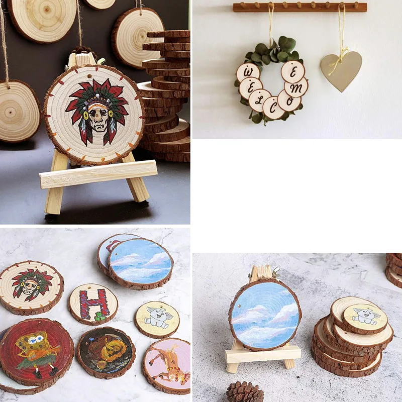 Unfinished Natural Wood Slices 30 Pcs Craft Wood kit Christmas DIY Crafts with Bark for Crafts Rustic Wedding Decoration