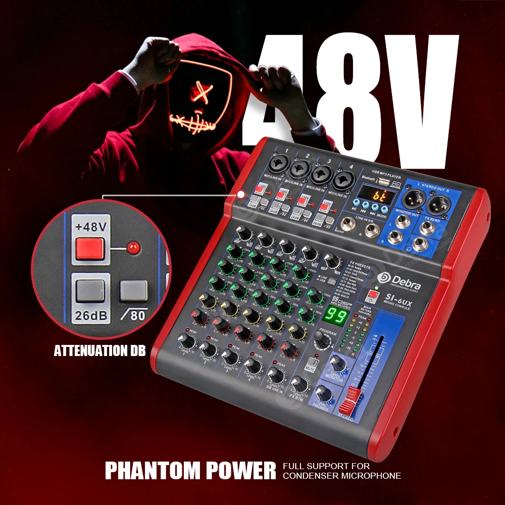 Debra Audio Professional Audio Mixer DJ Console Mixing Controller Stage Performance Music Microphone Amplifier