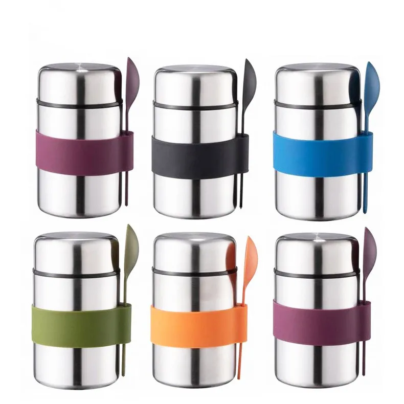 
100% wide mouth stainless steel interior vacuum soup insulated food storage jars thermos jar flask with spoon wholesale 