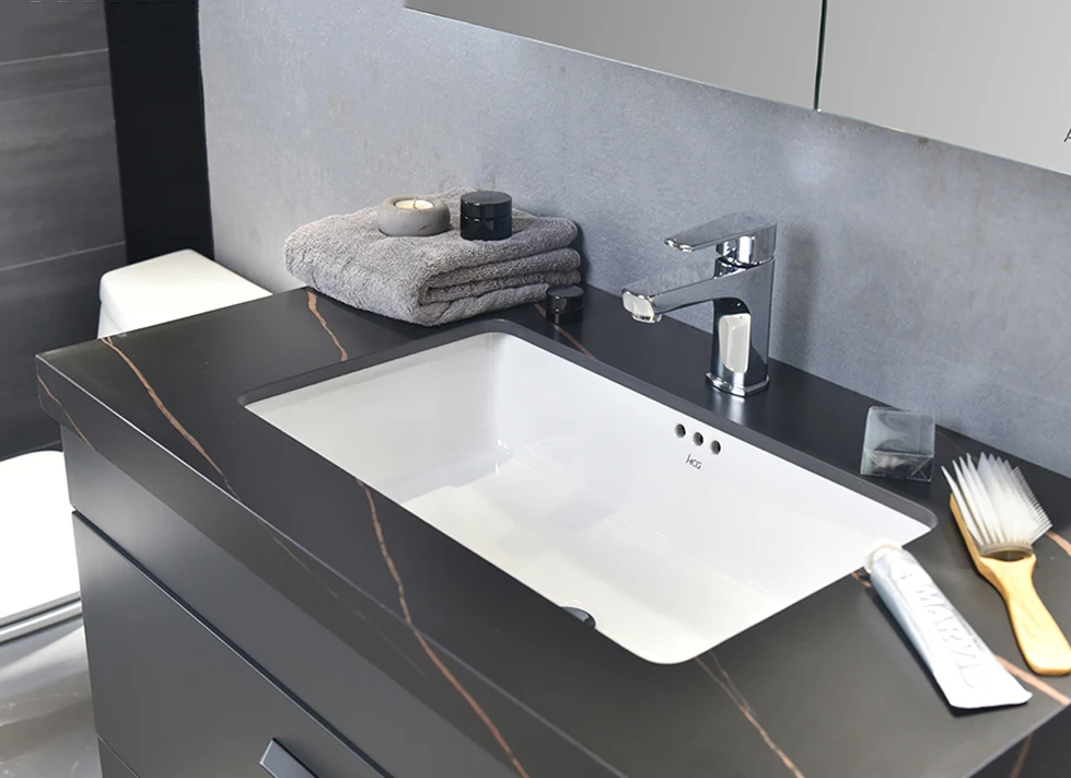 Hot dark gray wall hanging multistory solid wood and rock panel bathroom cabinet with mirror bathroom vanity bathroom set