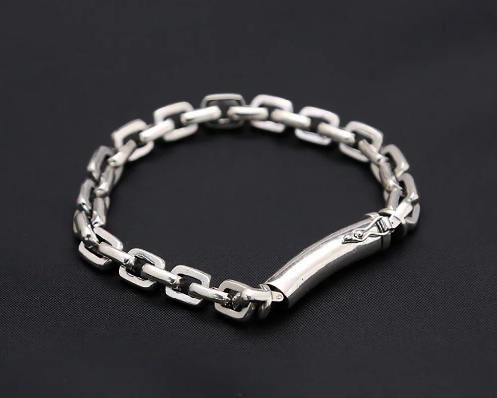 Korean Sterling Silver 925 Handmade Jewelry Personality Retro Antique Finish Cross Chain Bracelet