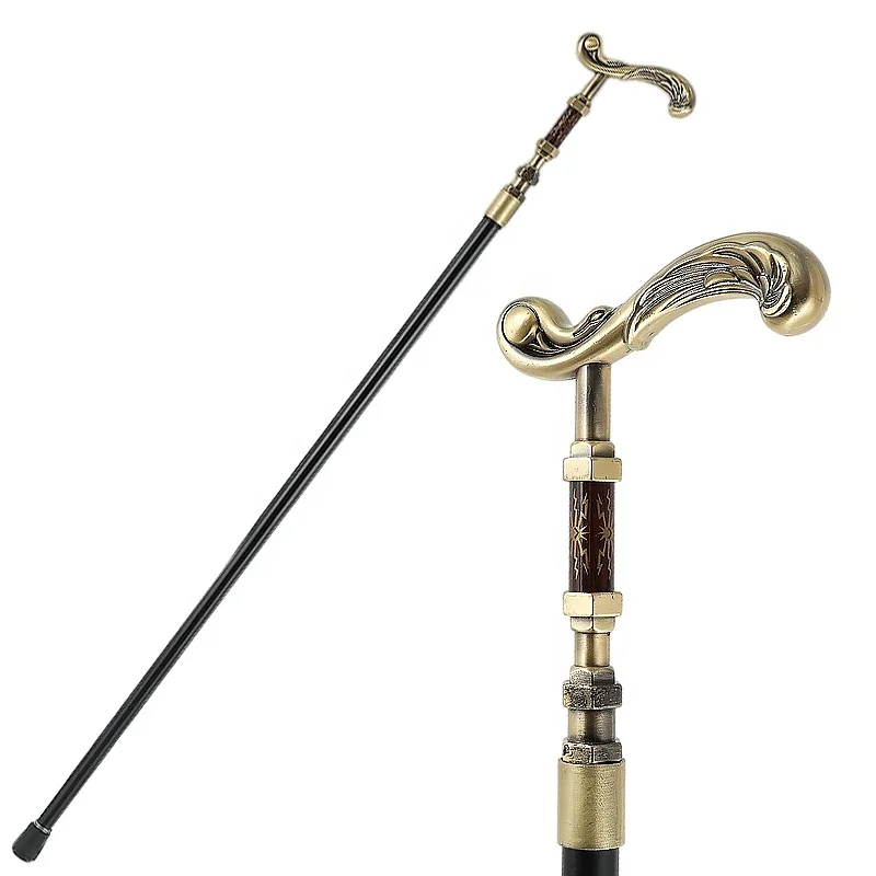 Fashion Brass Walking Stick Gentleman Elegant Cosplay Cane Knob Crosier Crutches Classict-handle Wave Handle Aluminum Luxury