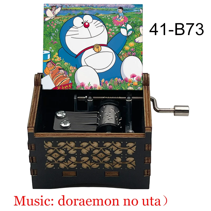 Anime Doraemon Music Box 18 Note Hand Crank Doraemon no uta Musical Movement Mini Black Wooden Boy Girl Birthday Toys