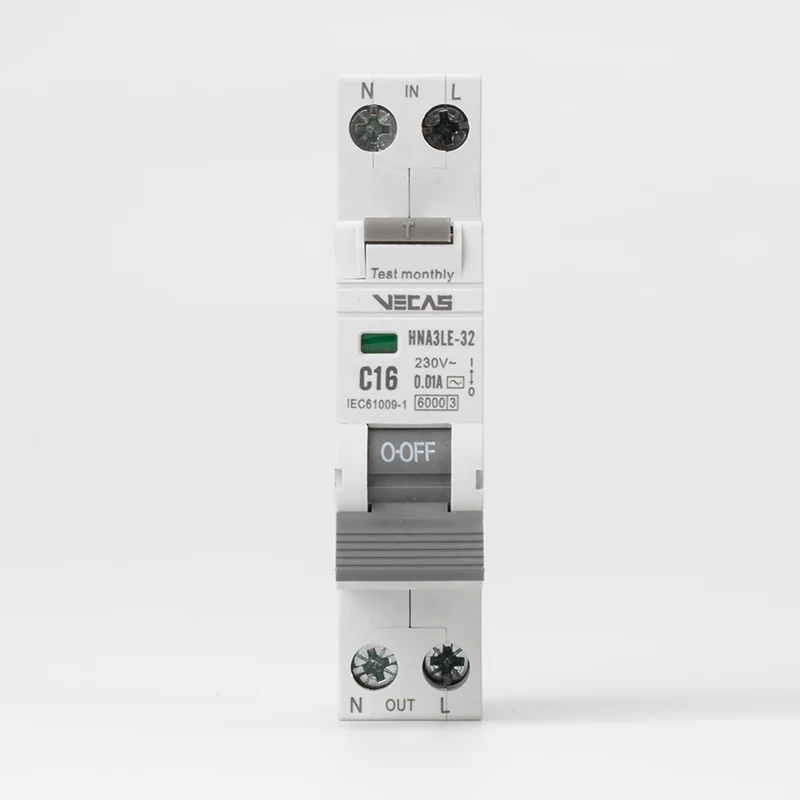 VECAS HNA3LE Series RCD RCBO RCCB Small Size It Only Occupies Distribution Box One Grid of The Earth Leakage 2P 240V AC 50/60 Hz