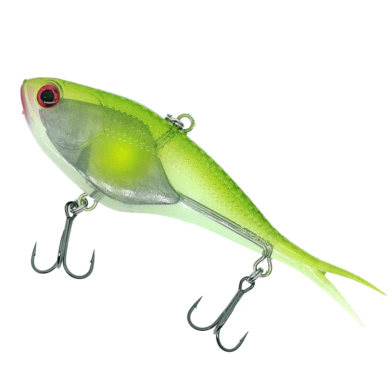 3D Lure Eyes 13cm 60g Saltwater Sinking Split Tail Soft Vib Fish Lead Sinker Inside Vibra Lure with hook Soft Fishing Lures