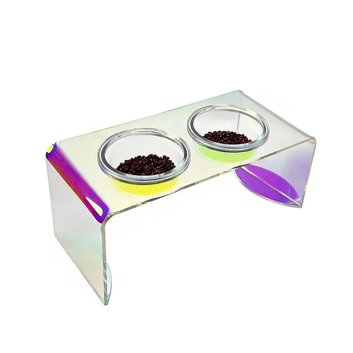 Custom Neon Acrylic Pet Feeder Stand Raised Dog Bowls Holder Rainbow Color Lucite Food Feeding Bowls With Stand Holder