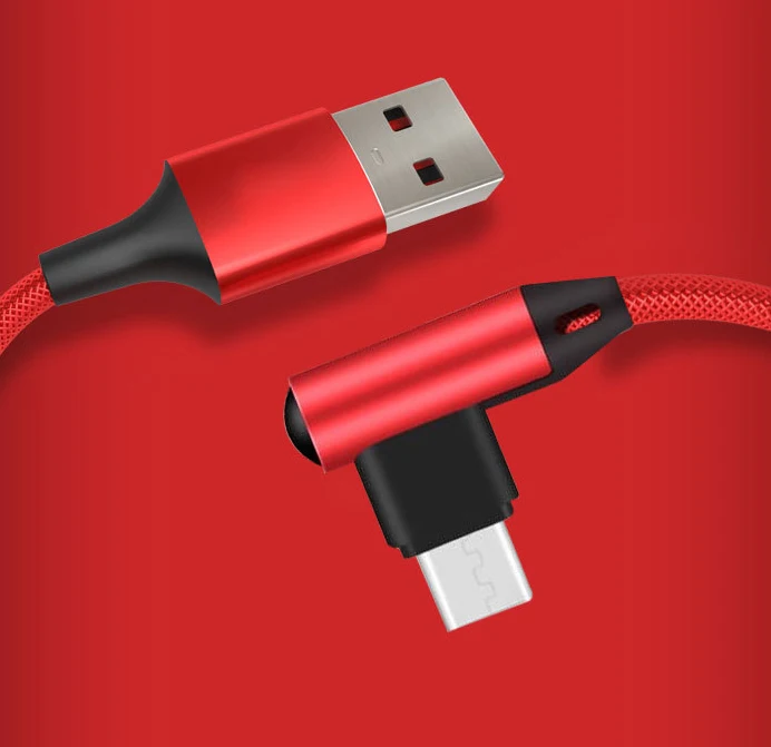 1m 3 feet cloth Braided micro v8 android 90 degree single right Angle bend Charger Cord usb data  power cable