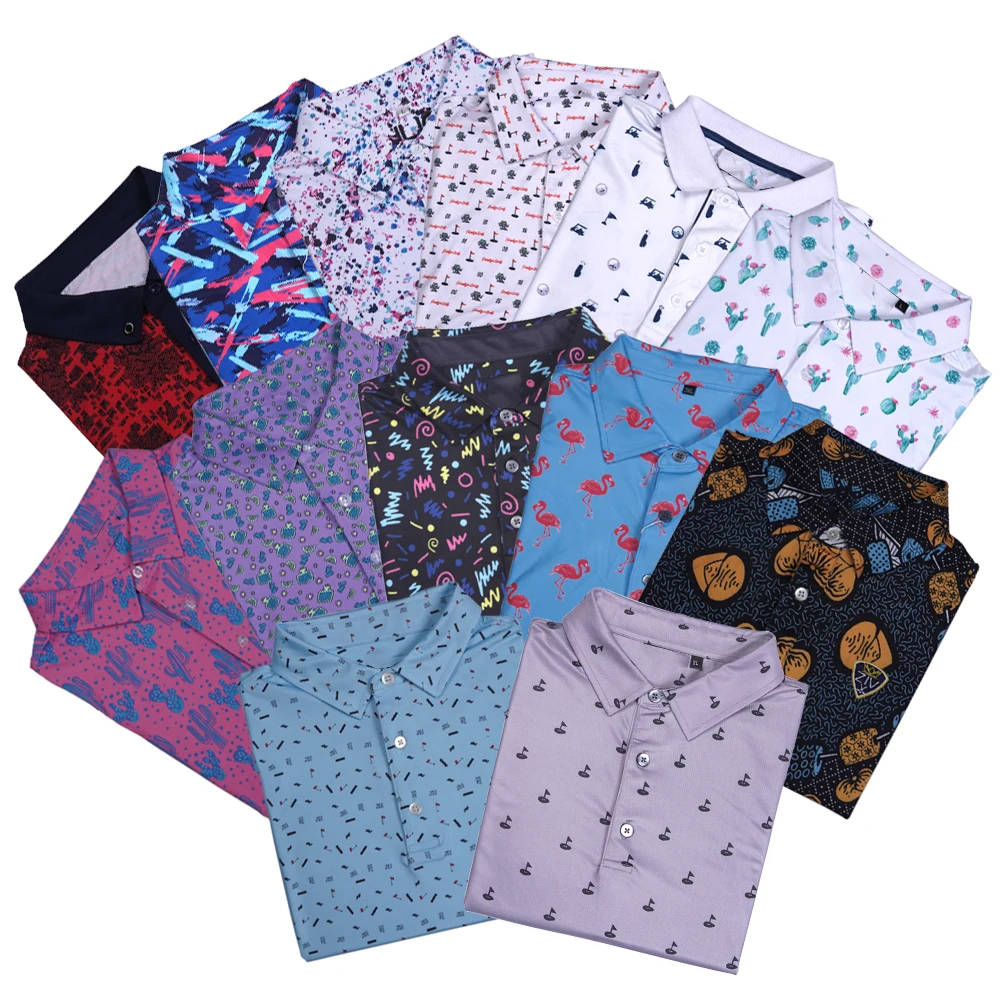 Luxury high quality 88 polyester 12 spandex dry slim fit allover printing breathable golf shirt bamboo polo shirts custom logo