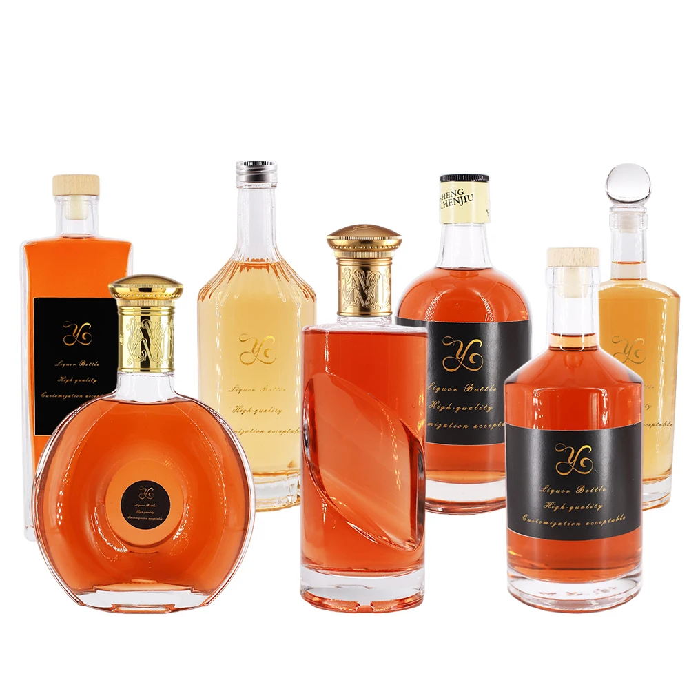 Custom 700ml 730ml Brandy Liquid Rum Spirit Gin Alcohol Vodka Whiskey Glass Bottles with Cap
