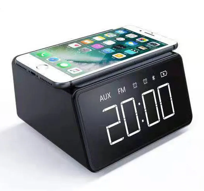 OEM 10W Alarm Clock LCD Digital Wireless Charging Radio Speaker