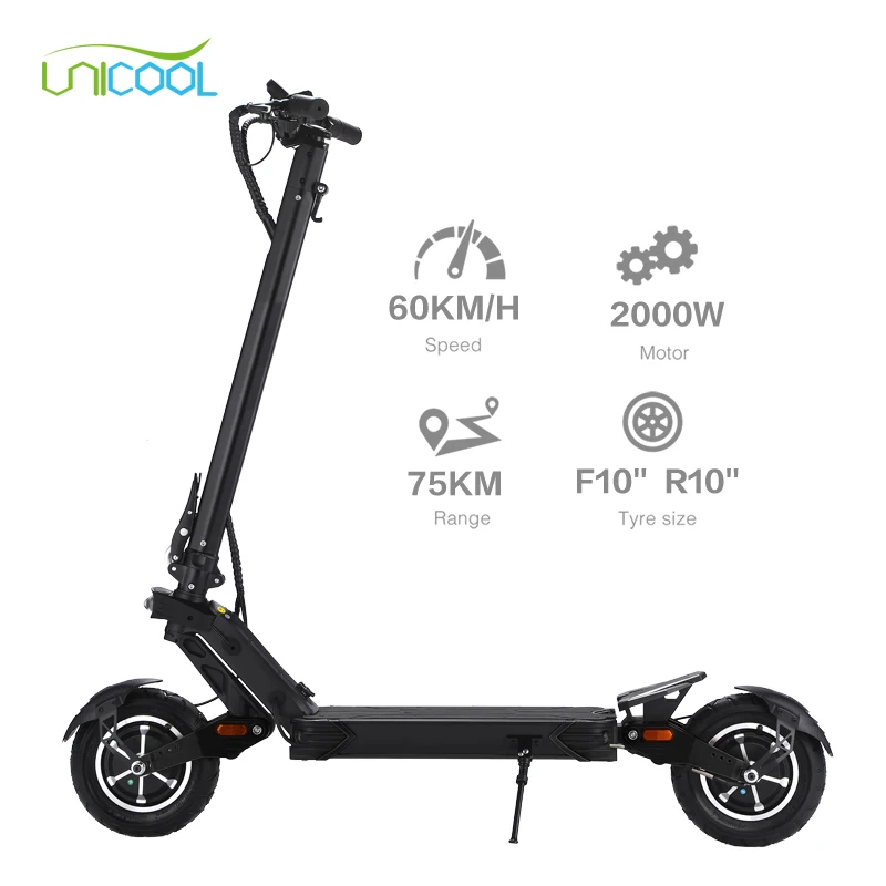 Unicool trotinette electrique взрослый 10 дюймов 52 В 18.2a 60 км/ч Мощный двойной мотор 2000 Вт Электрический скутер