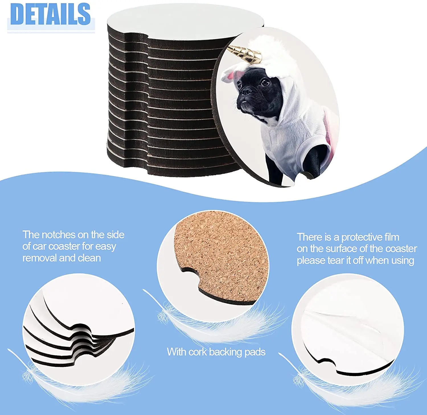 DIY Sublimation Blank MDF Wooden Car Coaster with Cork