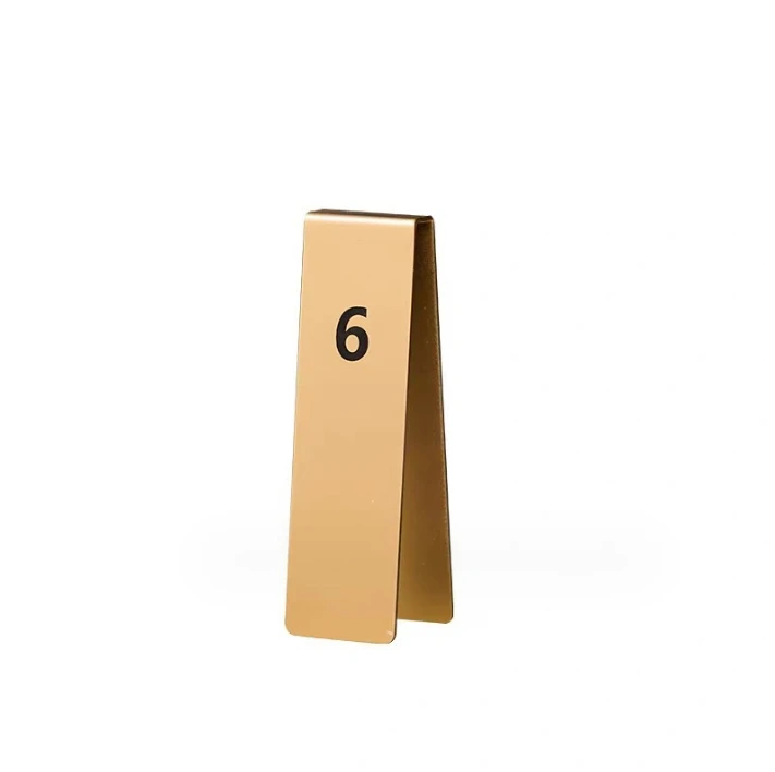 Custom Logo Display Rack Double-Sided Vertical Table Number Plate Iron with Gold Electroplating