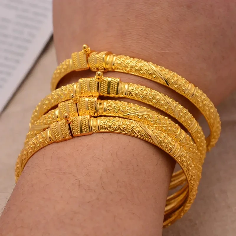Gold Jewelry Wholesale 24K Gold Plated Ethiopian Golden Color Bangles for Women African Dubai Jewelry Bracelet