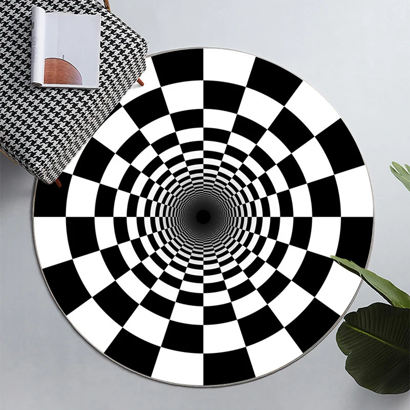 Visual whirlpool carpet round black and white checkerboard carpet bedside blanket cat 3D game mat