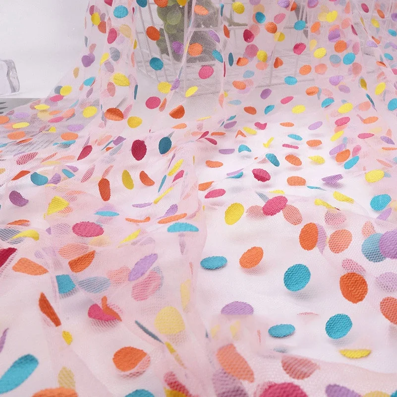 Платье из полиэстера, детская одежда, сетчатая офсетная печать, цветная ткань в горошек