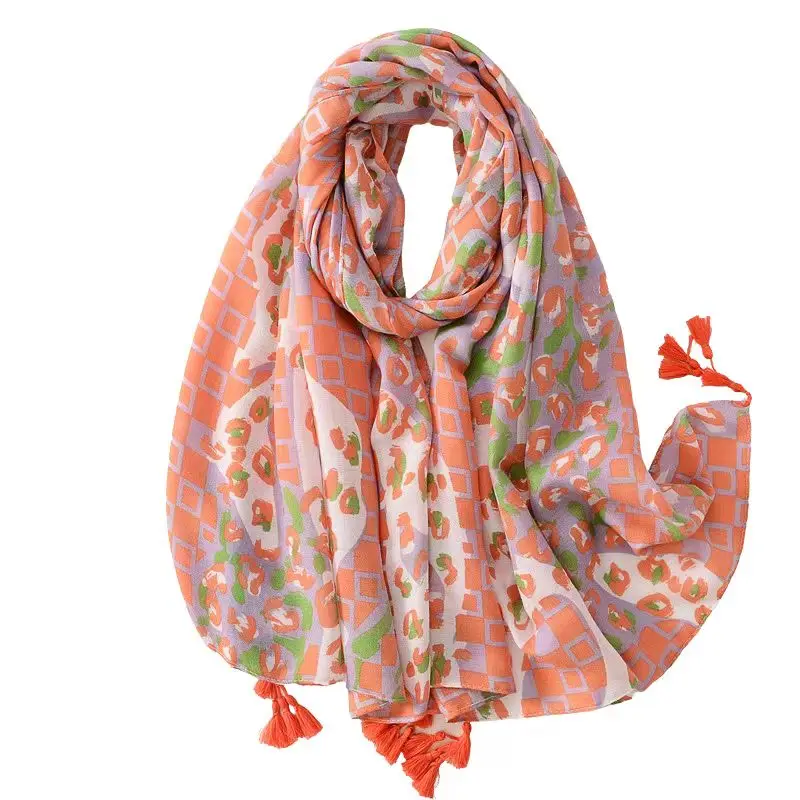 Manufacturer Girls Shawl Summer Stylish Sunscreen Scarves Viscose Floral Printed Scarf