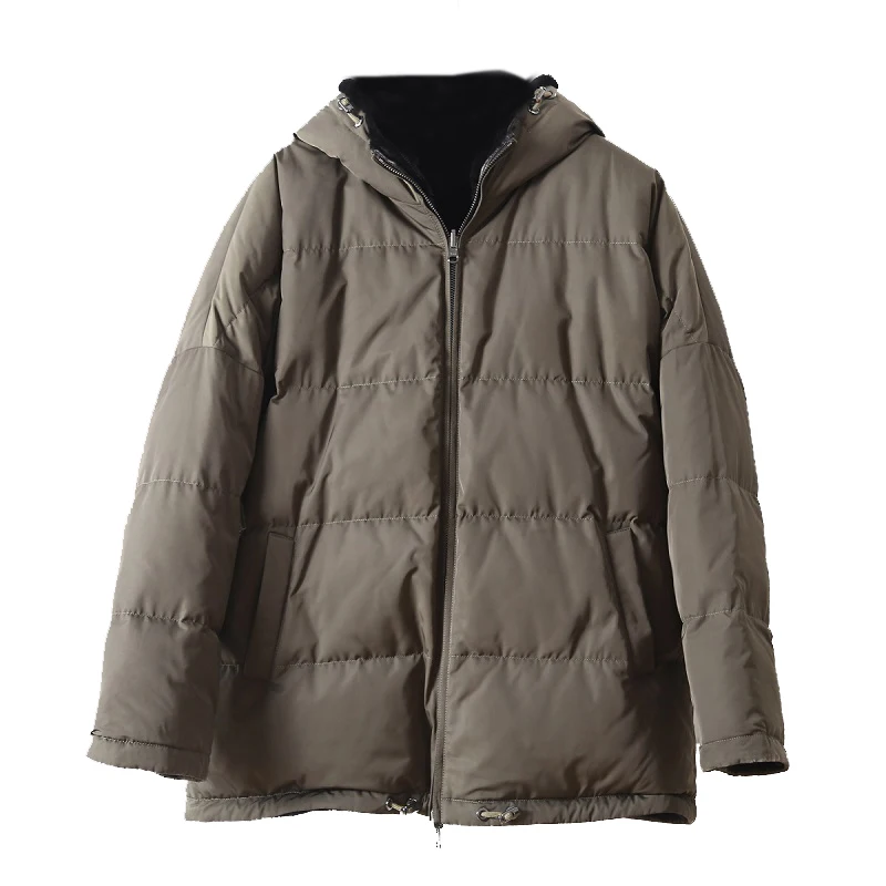 OFTBUY Double Faced Fur Winter Jacket Women Hooded Parka Wear On Both Sides Genuine Leather Natural Merino Sheep Fur Outerwear