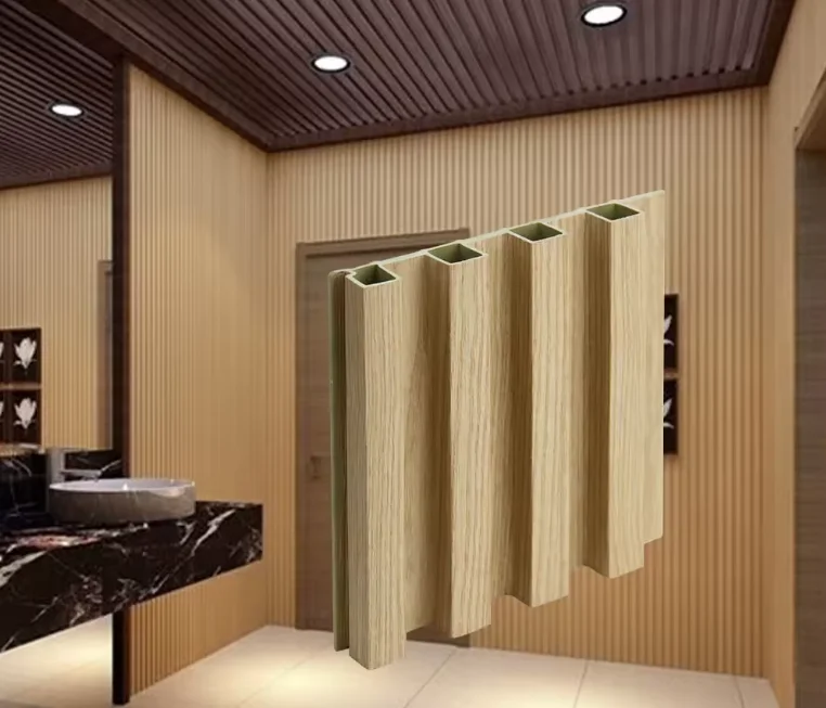 3D embossed Fluted WPC Wall Panelings Multi Indoor Wooden Gain Composite Laminated hollow WPC Wall panel for interior decoration