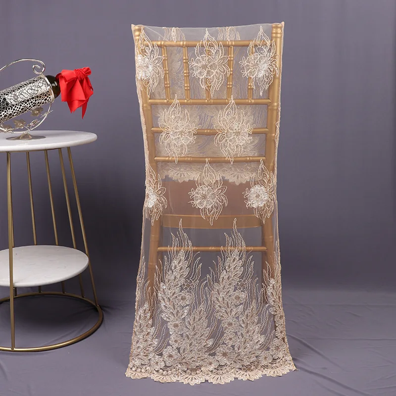 Luxury 3d Sequin Metal Sashes Embroidery Flower Fancy Lace Chair Cover For Wedding Events