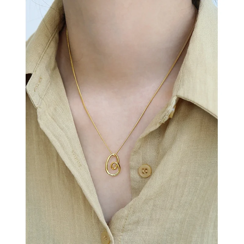  Minimalism jewelry set for girl irregular heart necklace ear buckle earrings in 18k gold plated and