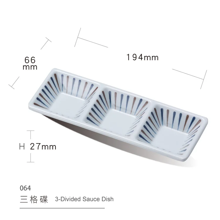 3-Divided Sauce Dish Plate Melamine Plates Rectangle Melamine Japanese Food Dipping Sauce Plates