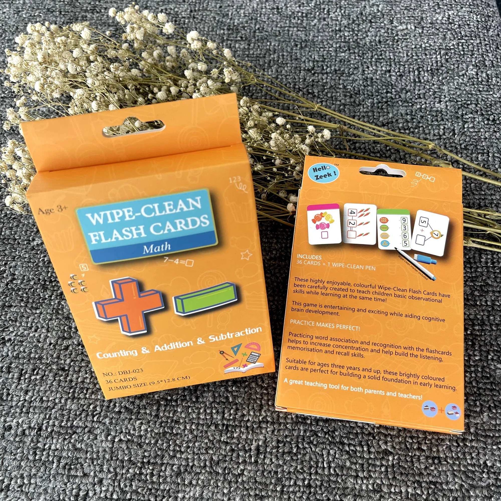 wholesale high quality custom children addition subtraction math learning flash cards with erasable pen