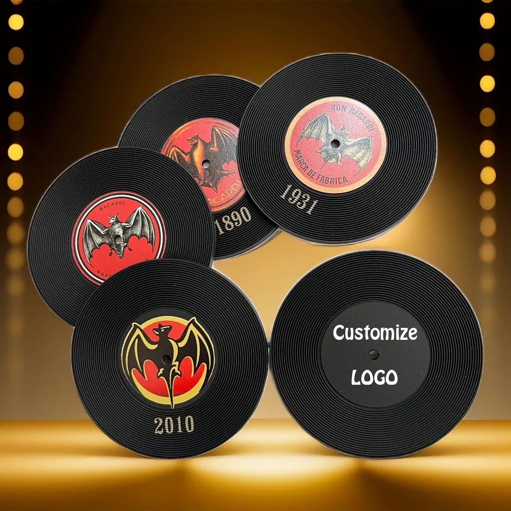 Customizable Blank Soft PVC/Rubber Coaster Vinyl Record Disk Coasters for Drinks - Tabletop Protection Prevents Furniture Damage