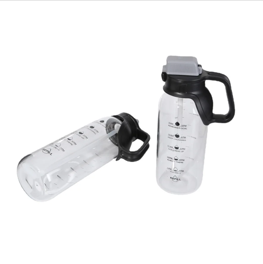 2L Glass Water Bottle With Straw Motivational Water Bottle With Sleeves And Handle Leakproof BPA Free Wide Mouth Water Jug