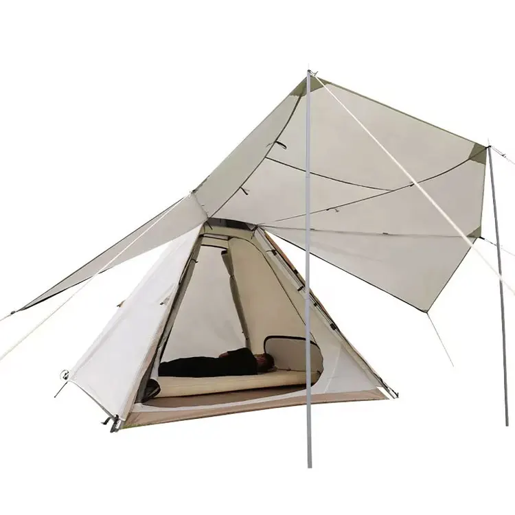 Camping Double layer waterproof pyramid tent luxury canvas tent with small canopy for families