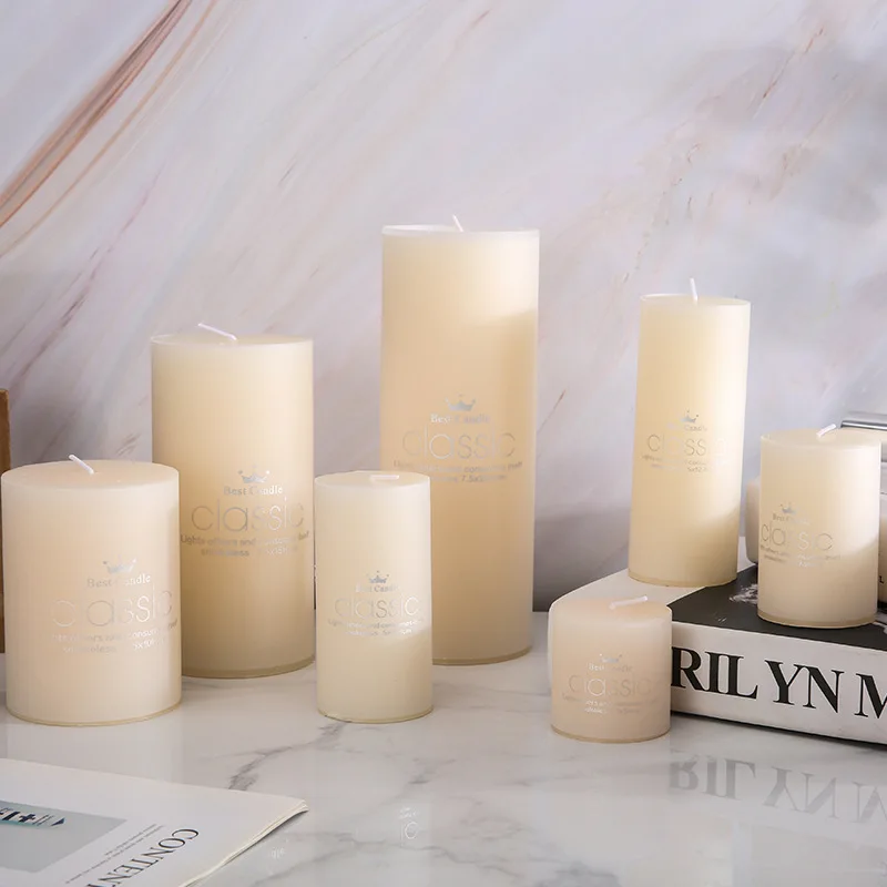 Wholesale Smokeless Cotton Wick Ivory White Pillar Candles Unscented Pillar Candle For Home Decoration Wedding Church